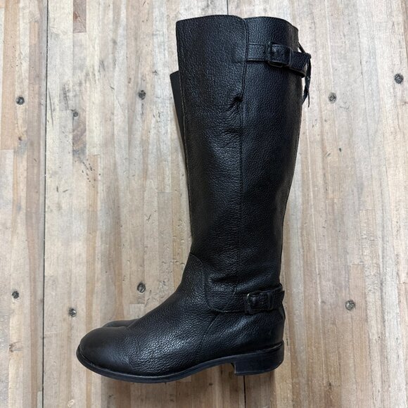 J. Crew Black Emmett Wide Calf Pebble Leather Tall Zip Boots Extended Calf 6 - Picture 1 of 13